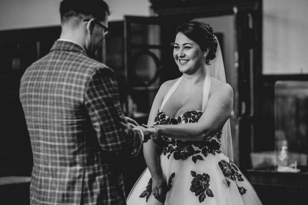 Bride and groom with rings