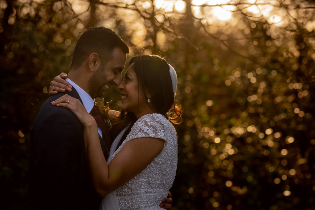 Wedding couple hugging