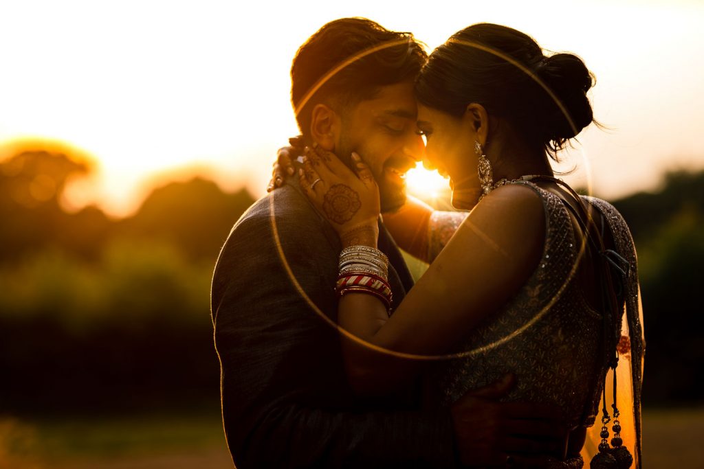 Indian wedding portraits in sunset