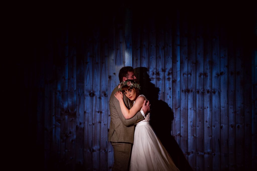 Bride and groom at night