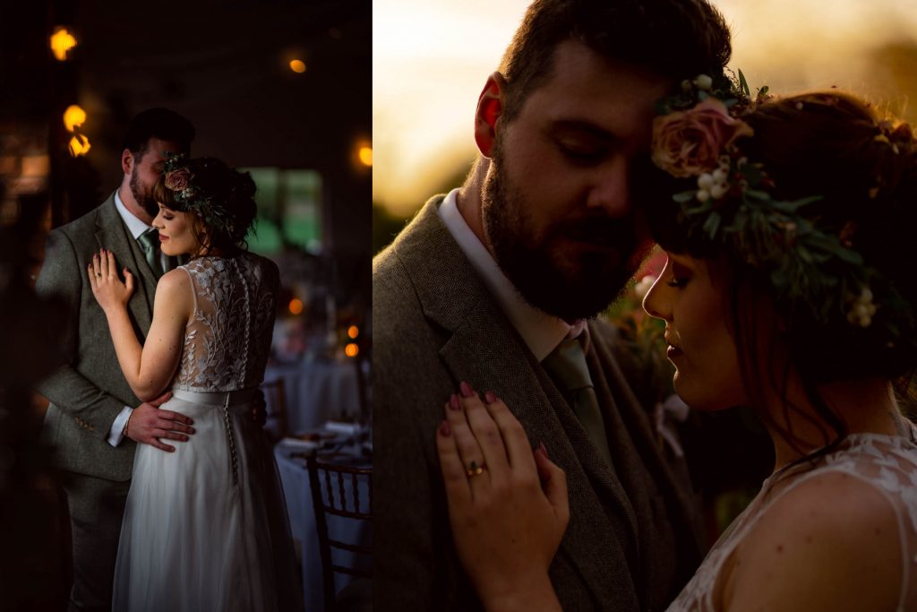 Bride and groom posing for portraits