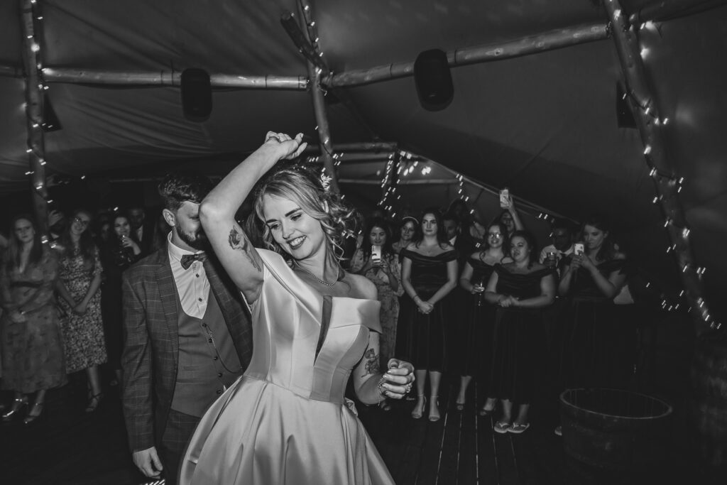 Bride and groom dancing