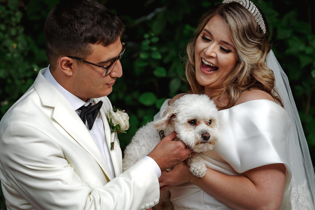 Bride and groom with dog