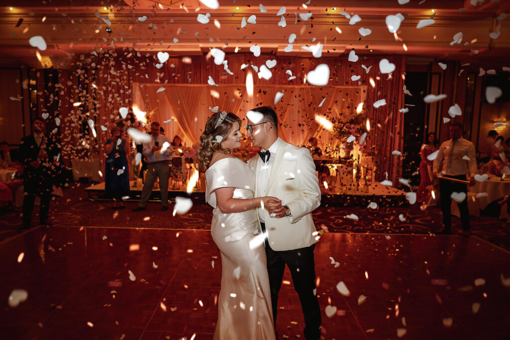 Bride and groom dancing