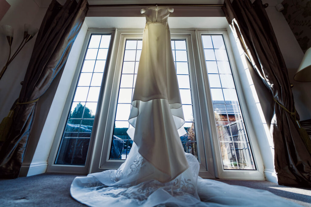 Bridal gown hanging