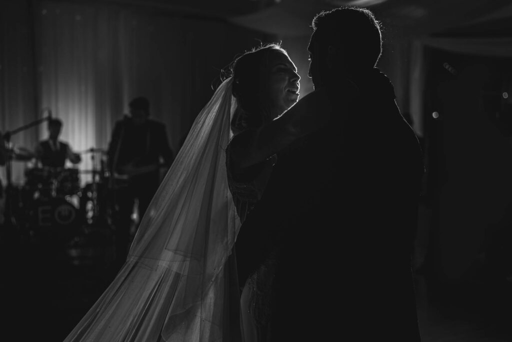 Bride and groom dancing