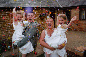 Bride and groom with confetti