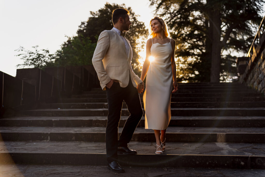 Wedding Photography Abroad in Florence of couple walking down the steps