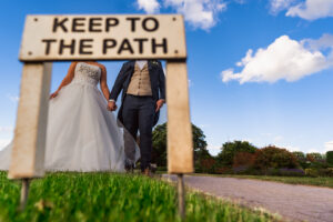 The belfry sign with wedding couple