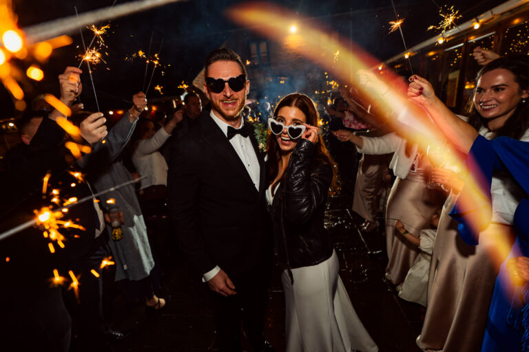 Swancar Farm Wedding Photography with couple with sparklers